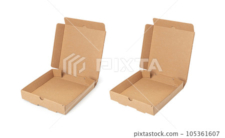 Pizza Box Isolated, Craft Paper Delivery Package Mockup, Cardboard Box on White Background 105361607