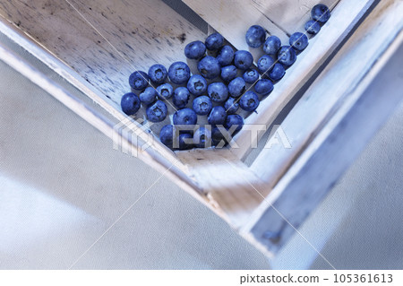 Fresh blueberries  in wooden box 105361613