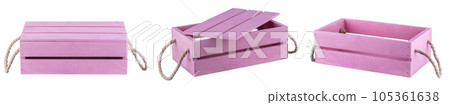 Three pink wooden crates. A step of three boxes open half open and closed. Three pink wooden crates. A step of three boxes open half open and closed. 105361638