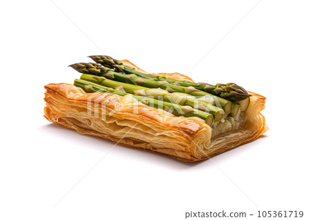 Asparagus Puff Pastry, Baked Vegetable Pastries, Baking Asparagus Meal, Abstract Generative AI Illustration 105361719
