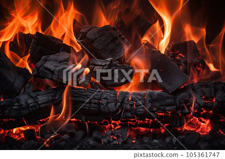 Smoldering Barbecue Charcoal Texture Background, Hot Fire Charcoal Banner, Burn Wood Grill Flame Closeup with Copy Space, Generative AI Illustration Smoldering Barbecue Charcoal Texture Background, Hot Fire Charcoal Banner, Burn Wood Grill Flame Closeup with Copy Space, Generative AI Illustration 105361747