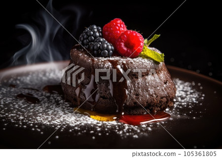 Lava Cake, Molten Chocolate Fondant, Warm Chocolate Dessert, Lava Cake, Abstract Generative AI Illustration 105361805