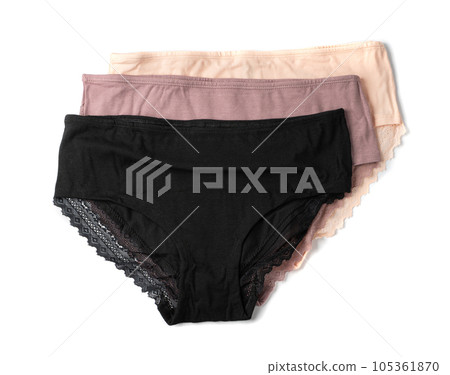 New Panties Isolated, Simple Cotton Underwear, Color Woman Pants, Panty, Underpants on White 105361870