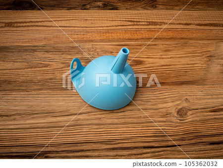 Plastic Funnel, Blue Kitchen Utensil, Equipment, Funneling Concept, Blue Plastic Funnel 105362032