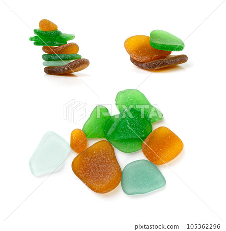 Natural Sea Glass, Beach Glass Stone Isolated, Polish Textured Seaglass on White Background 105362296