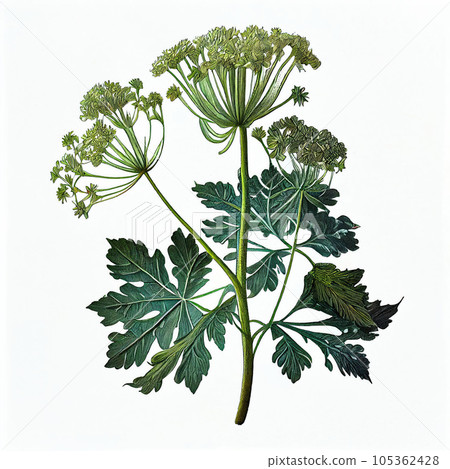 Hogweed Isolated, Heracleum or Cow Parsnip Painting, Abstract Generative AI Illustration 105362428