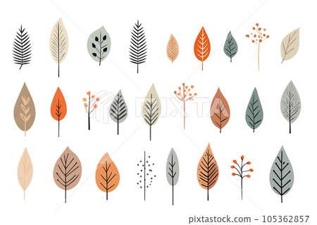 Botanical illustrations with a rough touch. Scandinavian leaf illustration. 105362857