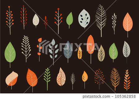 Botanical illustrations with a rough touch. Scandinavian leaf illustration. Botanical illustrations with a rough touch. Scandinavian leaf illustration. 105362858