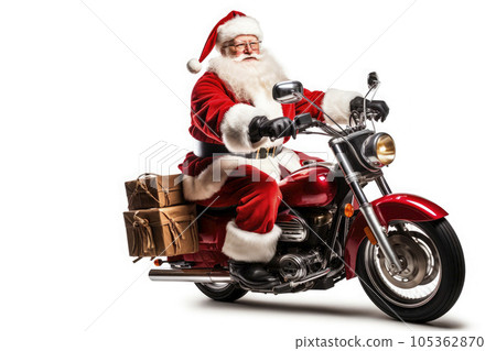 santa claus riding a motorcycle on white background santa claus riding a motorcycle on white background 105362870