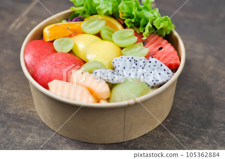 fruit and vegetable salad or apple, dragon fruit and lettuce salad fruit and vegetable salad or apple, dragon fruit and lettuce salad 105362884