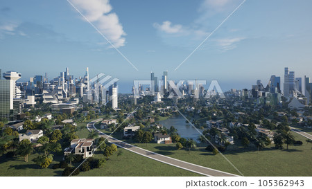 Futuristic green city concept, 3d render 105362943