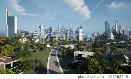 Futuristic green city concept, 3d render Futuristic green city concept, 3d render 105362946