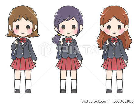 three girls in uniform 105362996