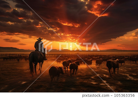 Cowboy during the distillation of the herd. Cowboy during the distillation of the herd. 105363356