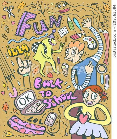 Back to school. Vector colorful doodle illustration. Back to school. Vector colorful doodle illustration. 105363394