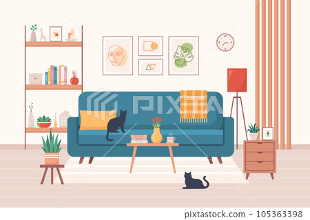 Cozy home interior design concept. Living room interior. Vector illustration in flat style Cozy home interior design concept. Living room interior. Vector illustration in flat style 105363398