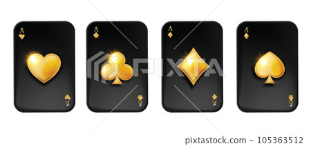 3D golden black poker card ace set, vector game UI casino Texas royal holdem online gambling kit. 3D golden black poker card ace set, vector game UI casino Texas royal holdem online gambling kit. 105363512