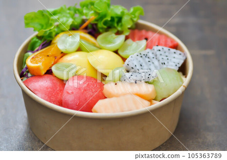 fruit and vegetable salad or apple, dragon fruit and lettuce salad fruit and vegetable salad or apple, dragon fruit and lettuce salad 105363789