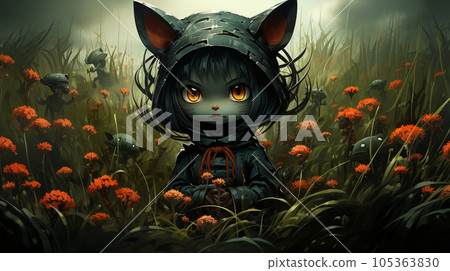 Ghosts and demons lurking in the grass and forests of Halloween night 105363830