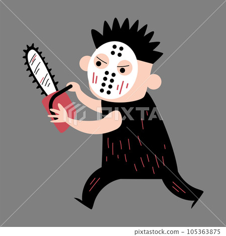 Murderer hold chainsaw . Halloween cartoon characters . Vector . 105363875