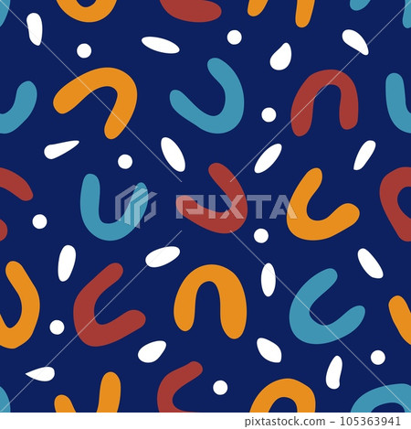 Colorful squiggle shapes in dark blue pattern Colorful squiggle shapes in dark blue pattern 105363941