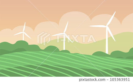 Ecological turbine wind generator on green fields Ecological turbine wind generator on green fields 105363951