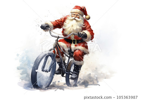 santa claus riding a bike isolated on white background 105363987