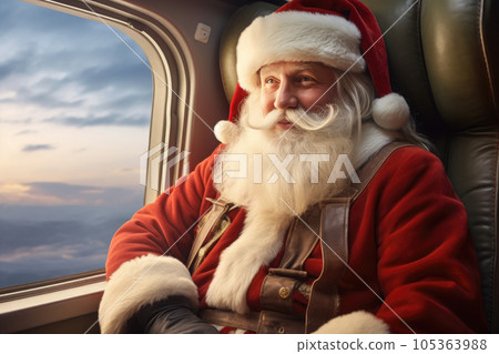 santa claus traveling by plane in first class santa claus traveling by plane in first class 105363988