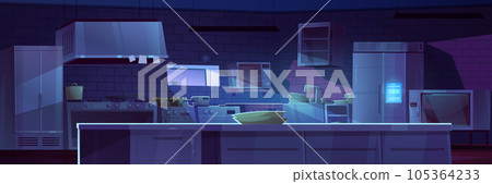 Professional kitchen interior at night Professional kitchen interior at night 105364233