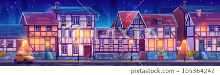Night medieval germany town street cartoon vector Night medieval germany town street cartoon vector 105364242