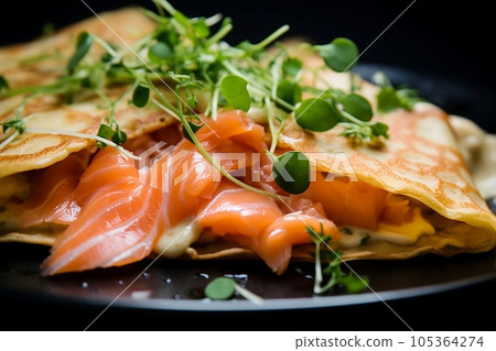 Crepe with salmon and sprouted grains 105364274