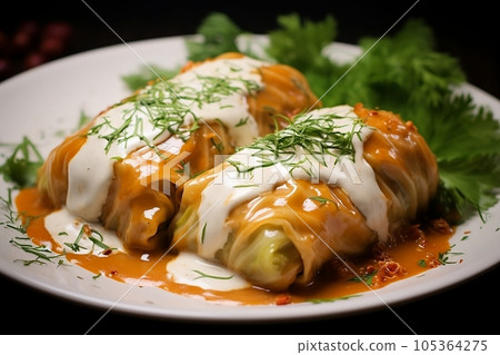 Cabbage rolls with meat and sour cream 105364275