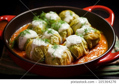 Cabbage rolls in cabbage leaves and tomato sauce 105364276