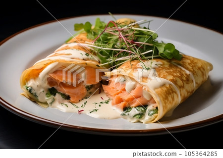 Crepe with salmon and sprouted grains 105364285