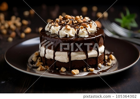 Chocolate cake with nuts and cream 105364302