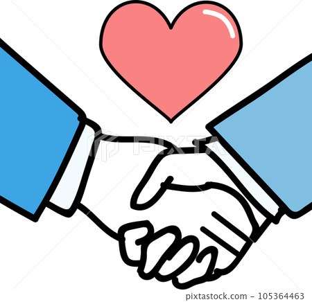 Illustration of two hands shaking hands _ heart mark 105364463