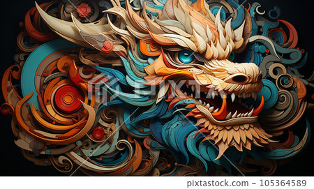 Cubist representation of a dragon Cubist representation of a dragon 105364589