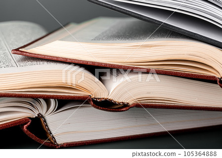 Close up of a brown wooden gavel and book 105364888
