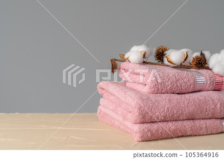 Cotton soft towels front view, copy space Cotton soft towels front view, copy space 105364916
