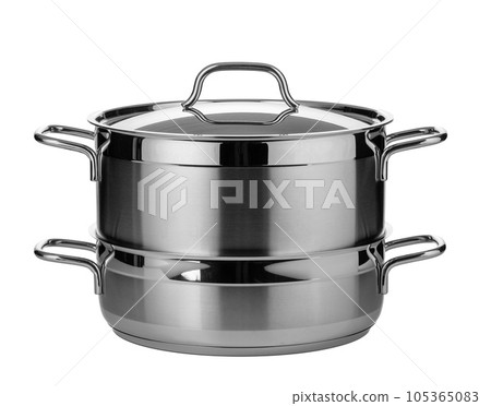 Stainless steel pot isolated on white background Stainless steel pot isolated on white background 105365083