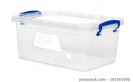 Transparent plastic box isolated on white background Transparent plastic box isolated on white background 105365098