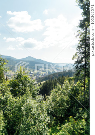 Green Ukrainian mountains. Summer time. Beautiful views of the largest peaks. 105365571