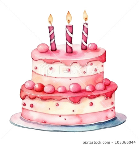 Watercolor Birthday Cake Isolated Watercolor Birthday Cake Isolated 105366044