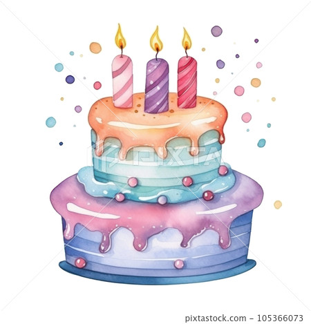 Watercolor Birthday Cake Isolated Watercolor Birthday Cake Isolated 105366073