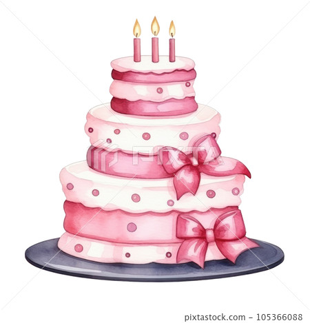 Watercolor Birthday Cake Isolated 105366088
