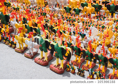 Chickens statue are worship and placed at the temple Chickens statue are worship and placed at the temple 105366188