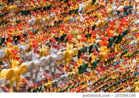 Chickens statue are worship and placed at the temple Chickens statue are worship and placed at the temple 105366190