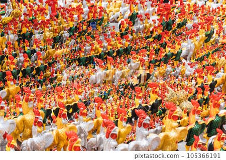 Chickens statue are worship and placed at the temple Chickens statue are worship and placed at the temple 105366191