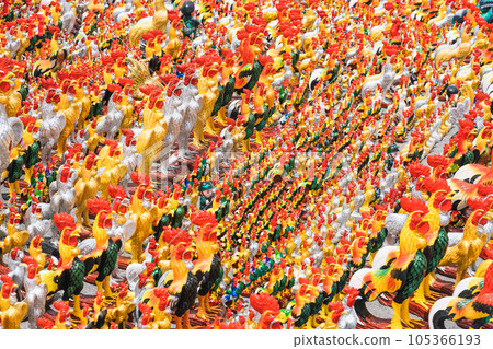 Chickens statue are worship and placed at the temple Chickens statue are worship and placed at the temple 105366193