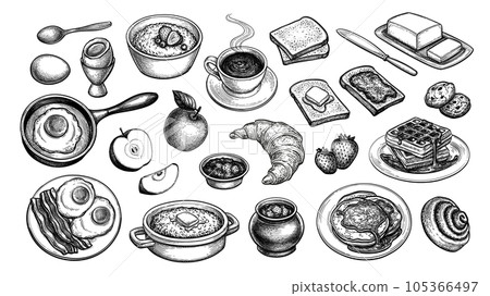 Breakfast sketches set 105366497